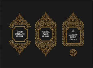 وکتور تکست باکس شش ضلعی گل دار طلایی